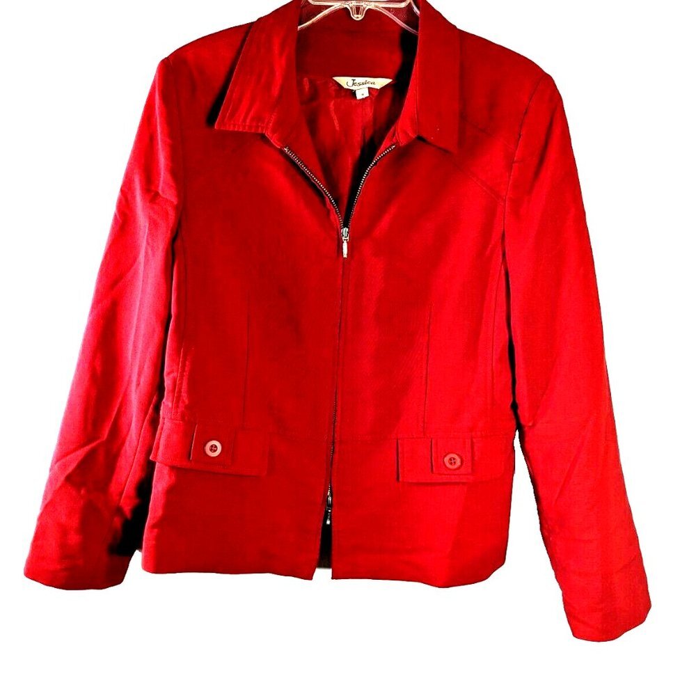 Jessica Woman’s RED Blazer Fully Lined Dress Zip-Up Jacket Flat Collar … - Picture 7 of 7
